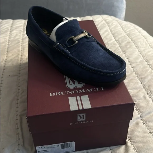 Bruno Magli Blue Suede Loafers with Silver Hardware Bruno Magli Trieste Suede Loafers | Saks Fifth Avenue main image 2